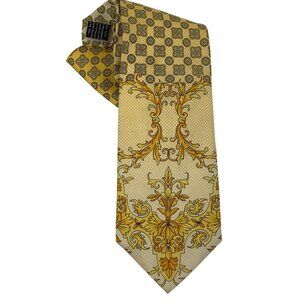 VTG Gianni Versace Yellow Gold Baroque Silk Necktie Italy